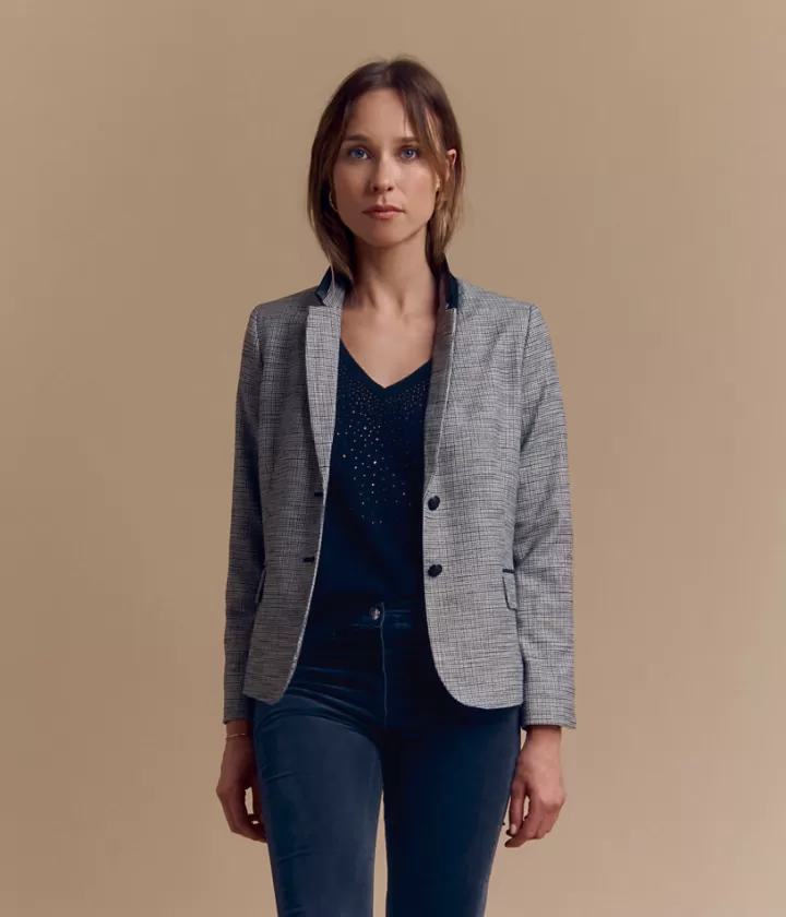 Vestes & Manteaux>DEVERNOIS Blazer court Imprimé pied de puce Gris