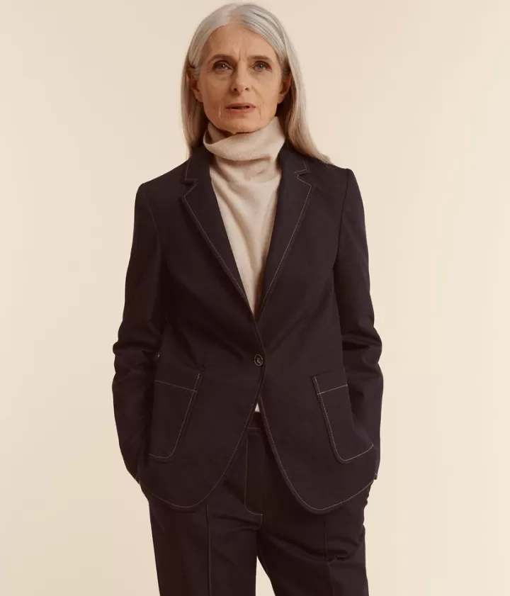 Vestes & Manteaux>DEVERNOIS Blazer en denim stretch Surpiqures en ton opposé