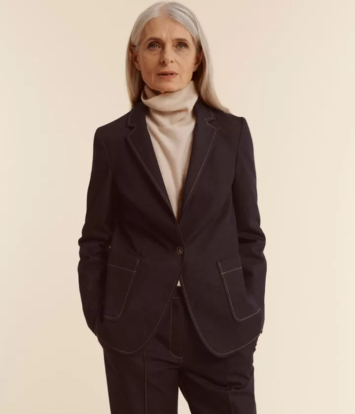 Vestes & Manteaux>DEVERNOIS Blazer en denim stretch Surpiqures en ton opposé