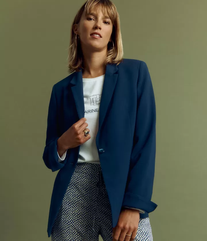 Vestes & Manteaux>DEVERNOIS Blazer fluide En crêpe Marine