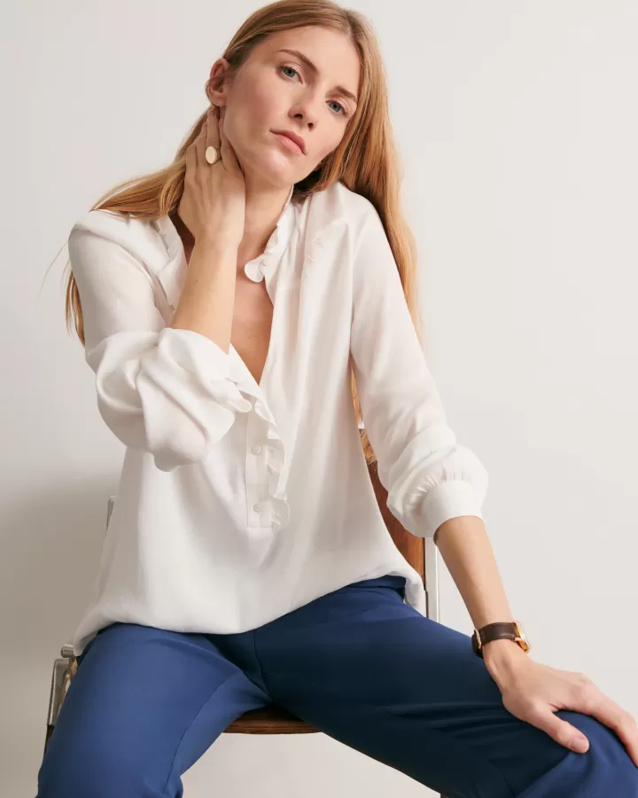 Tops & Chemises>DEVERNOIS Blouse à encolure volantée En crêpe de viscose Blanccasse