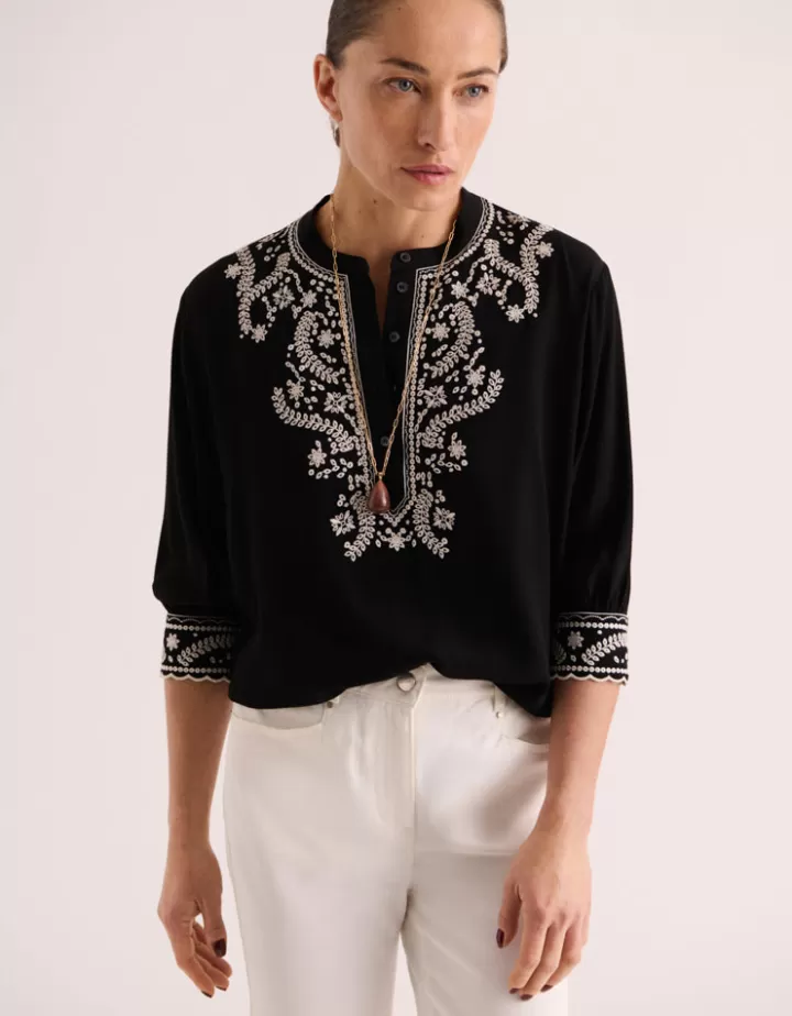 Tops & Chemises>DEVERNOIS Blouse brodée En crêpe de viscose Noir