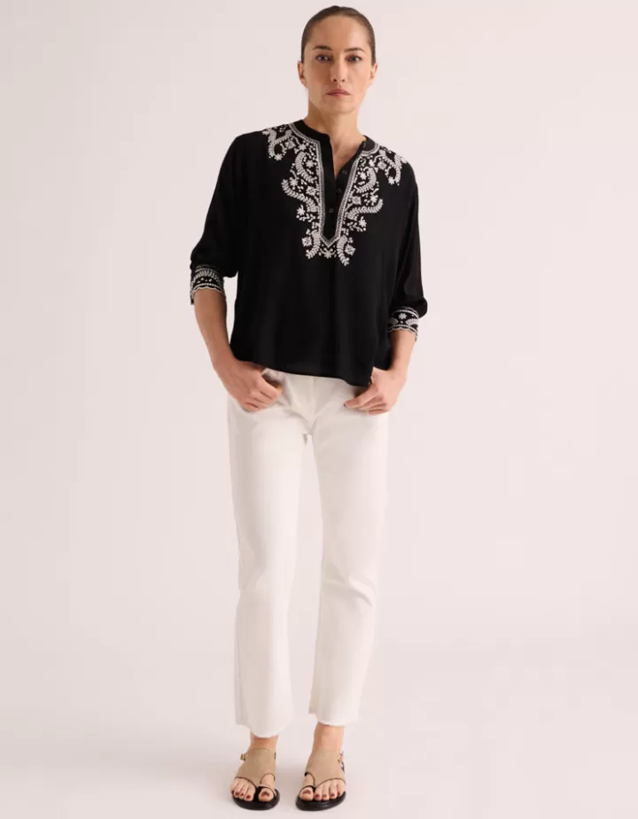 Tops & Chemises>DEVERNOIS Blouse brodée En crêpe de viscose Noir