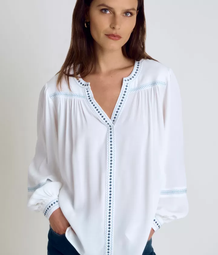 Tops & Chemises>DEVERNOIS Blouse brodée En crêpe fluide Blanccasse