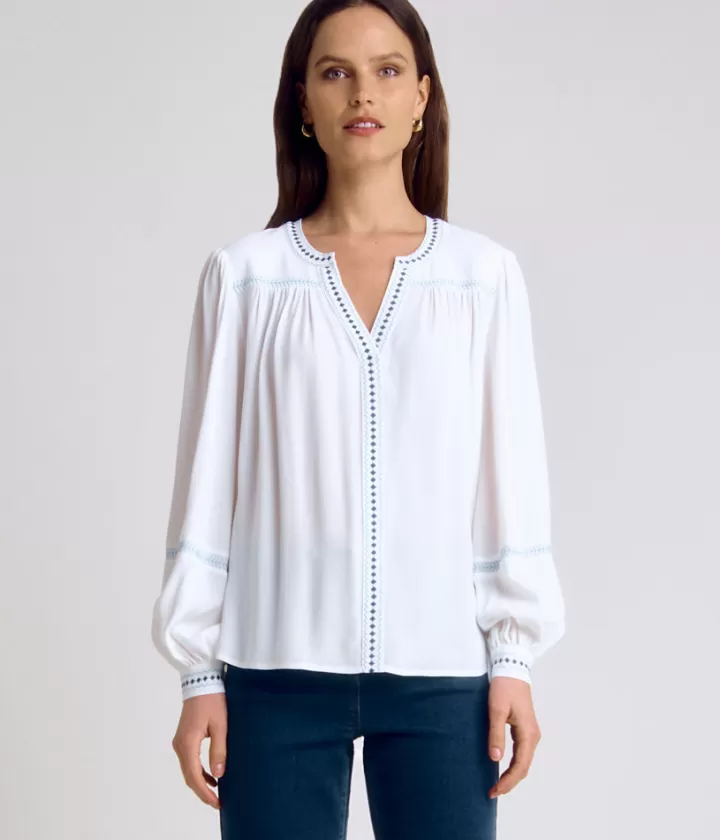 Tops & Chemises>DEVERNOIS Blouse brodée En crêpe fluide Blanccasse