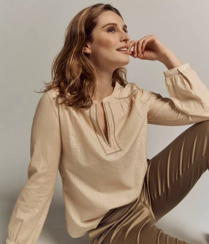 Tops & Chemises>DEVERNOIS Blouse détails brodés En coton Beigebeige
