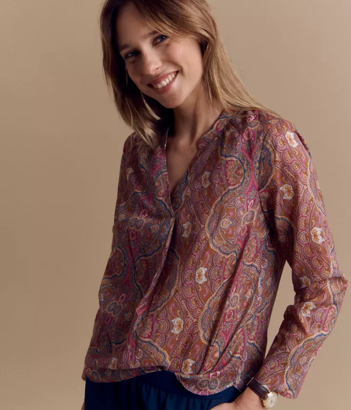 Tops & Chemises>DEVERNOIS Blouse en coton Imprimé cachemire Rose