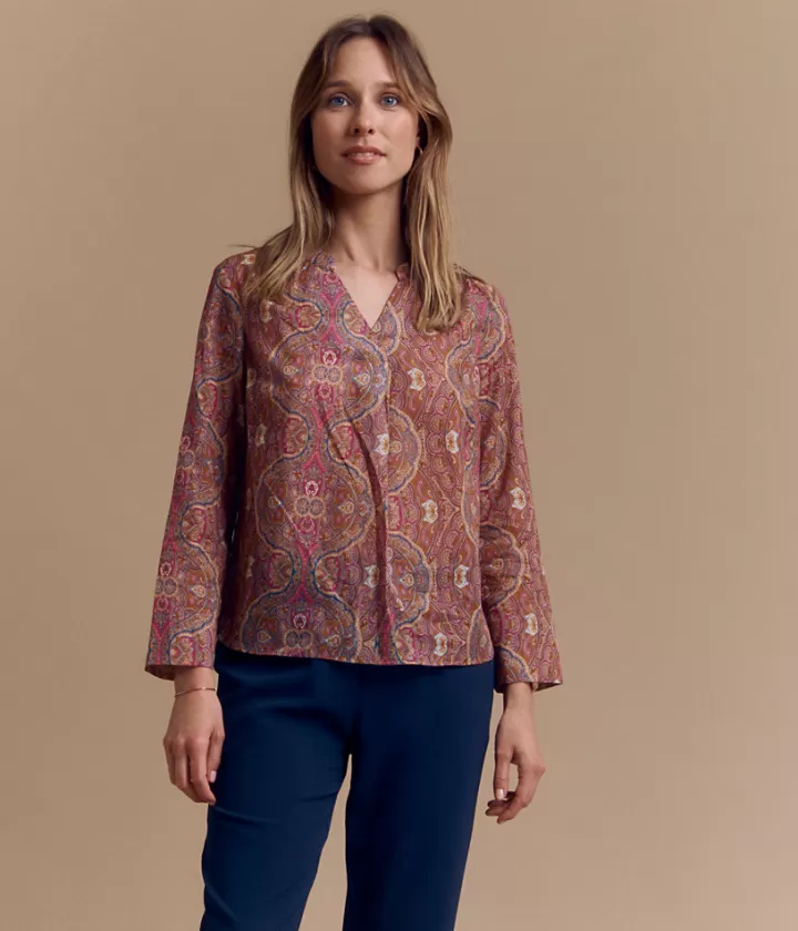 Tops & Chemises>DEVERNOIS Blouse en coton Imprimé cachemire Rose