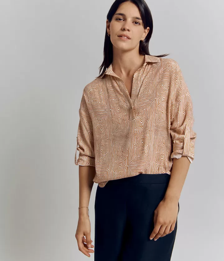 Tops & Chemises>DEVERNOIS Blouse en crêpe de viscose Manches 3/4 Beige