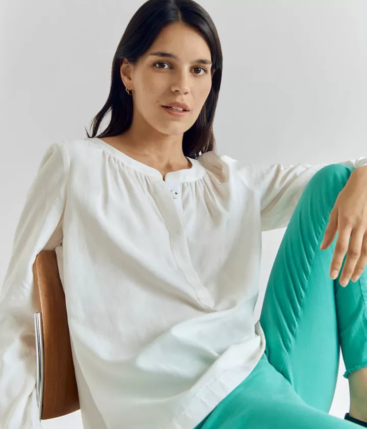 Tops & Chemises>DEVERNOIS Blouse fluide En coton et viscose Blanccasse