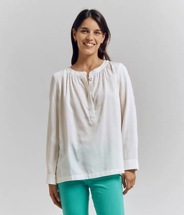 Tops & Chemises>DEVERNOIS Blouse fluide En coton et viscose Blanccasse