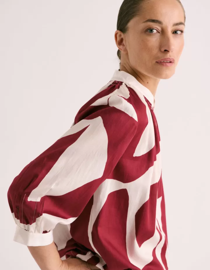 Tops & Chemises>DEVERNOIS Blouse imprimée En popeline de coton Rougefonce