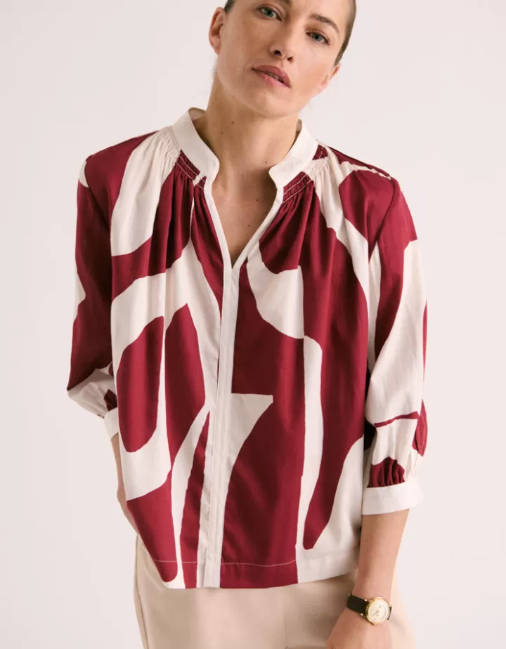 Tops & Chemises>DEVERNOIS Blouse imprimée En popeline de coton Rougefonce