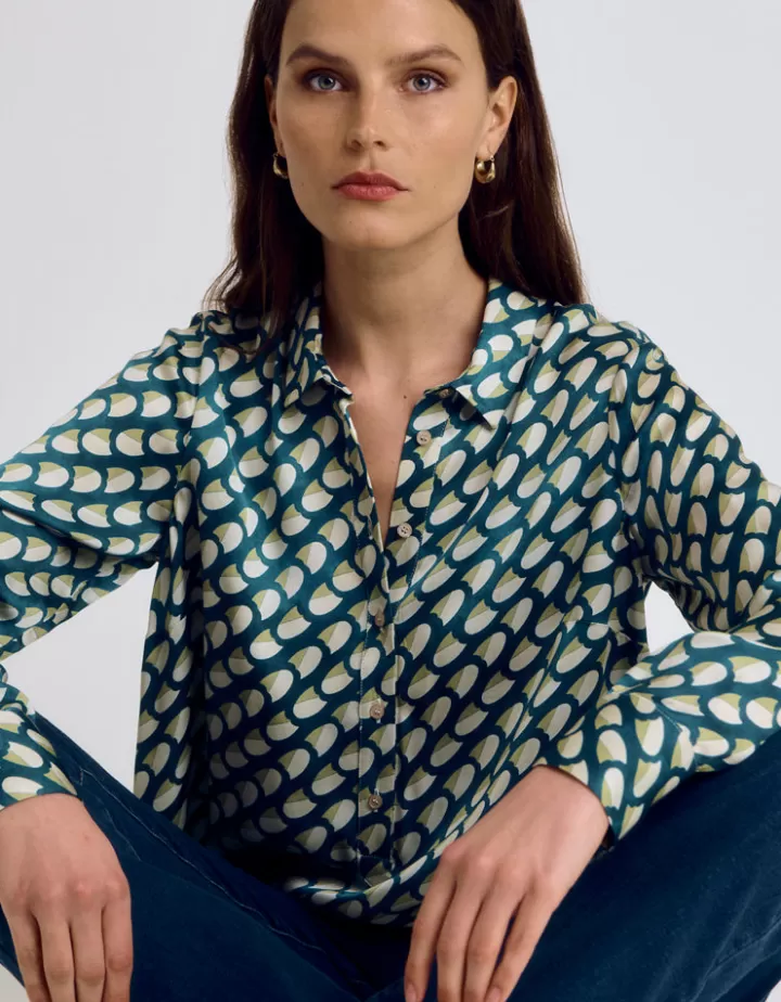 Tops & Chemises>DEVERNOIS Blouse imprimée En twill de viscose Vertfonce