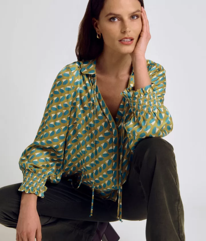 Tops & Chemises>DEVERNOIS Blouse imprimée En twill de viscose Vertclair