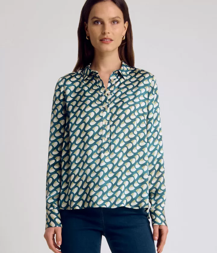 Tops & Chemises>DEVERNOIS Blouse imprimée En twill de viscose Vertfonce