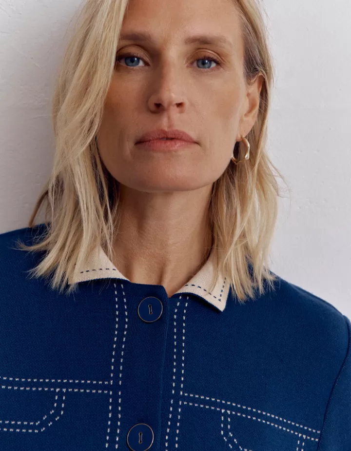 Vestes & Manteaux | Maille>DEVERNOIS Blouson maille en laine mérinos Tricoté en France Bleumarine