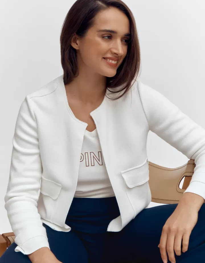 Vestes & Manteaux | Maille>DEVERNOIS Blouson maille milano stretch Tricoté en France Blanccasse