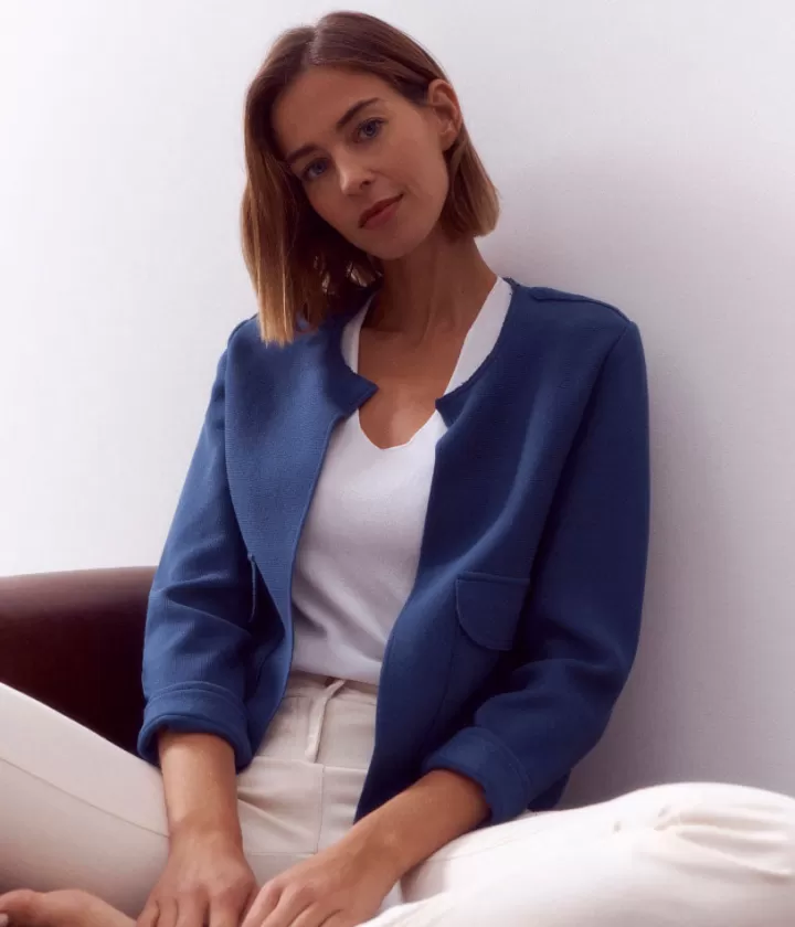 Vestes & Manteaux | Maille>DEVERNOIS Blouson maille Milano stretch Tricoté en France Bleuencre