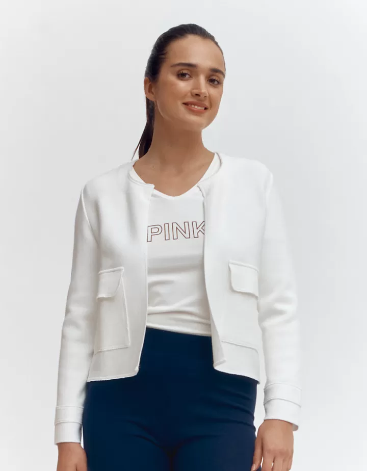 Vestes & Manteaux | Maille>DEVERNOIS Blouson maille milano stretch Tricoté en France Blanccasse