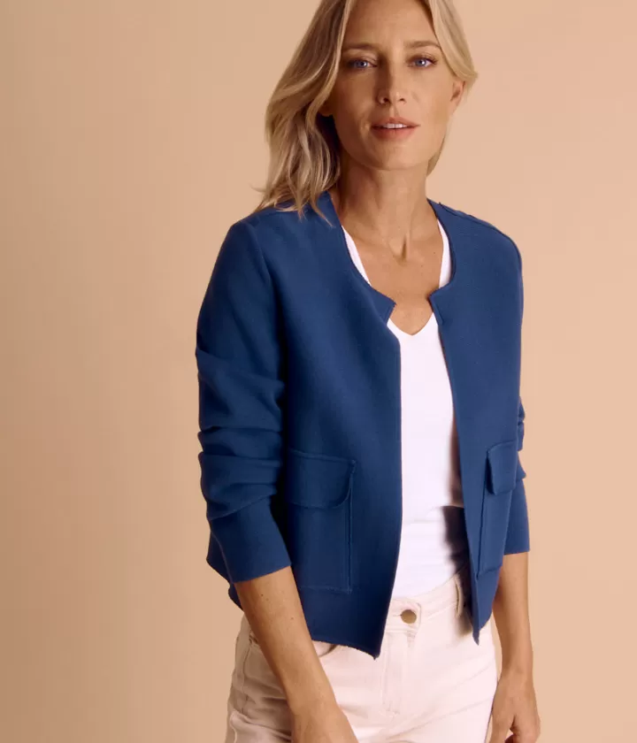 Vestes & Manteaux | Maille>DEVERNOIS Blouson maille Milano stretch Tricoté en France Bleuencre