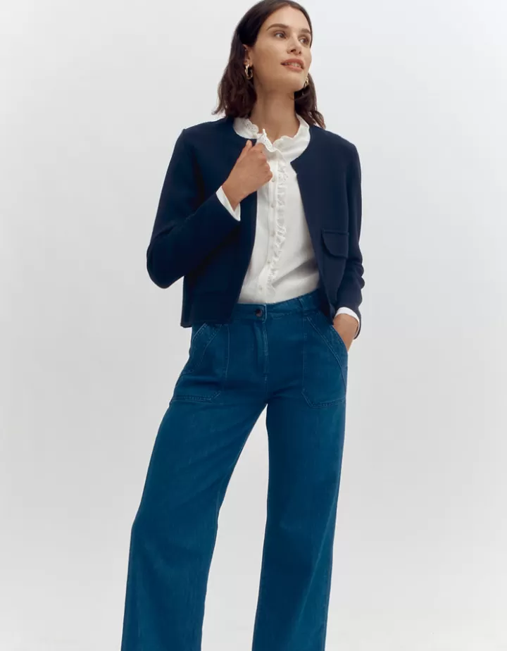 Vestes & Manteaux | Maille>DEVERNOIS Blouson maille milano stretch Tricoté en France Marine