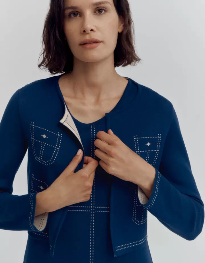 Vestes & Manteaux | Maille>DEVERNOIS Boléro maille en laine mérinos Tricoté en France Bleumarine