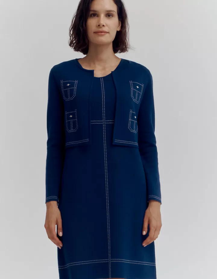 Vestes & Manteaux | Maille>DEVERNOIS Boléro maille en laine mérinos Tricoté en France Bleumarine