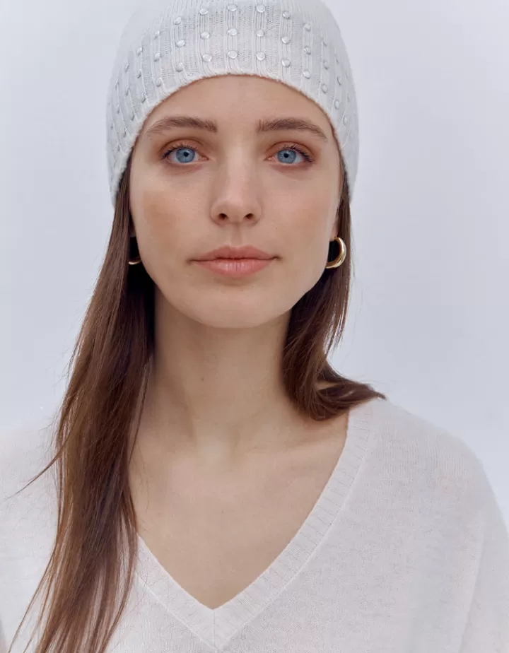 Accessoires | Maille>DEVERNOIS Bonnet en laine et cachemire Détails clous Beigechampagne