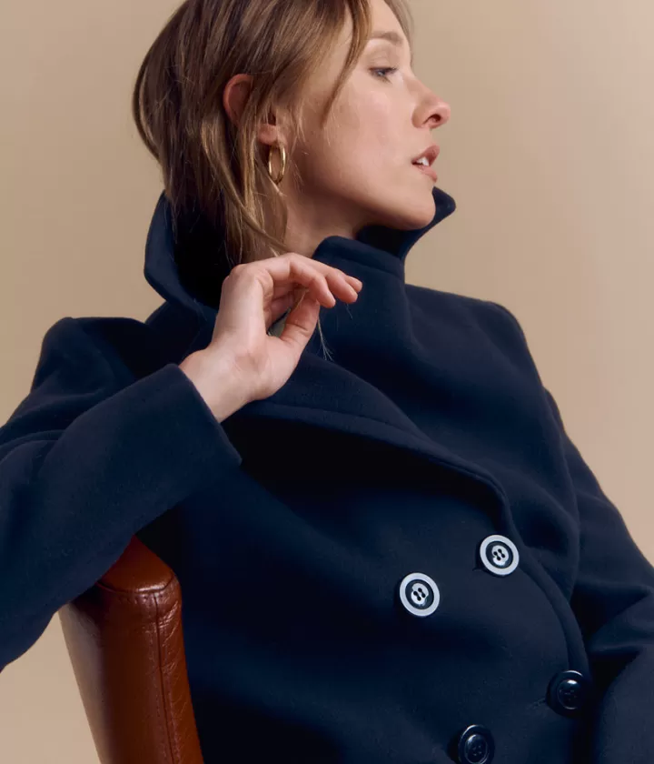 Vestes & Manteaux>DEVERNOIS Caban en laine Double boutonnage Marine