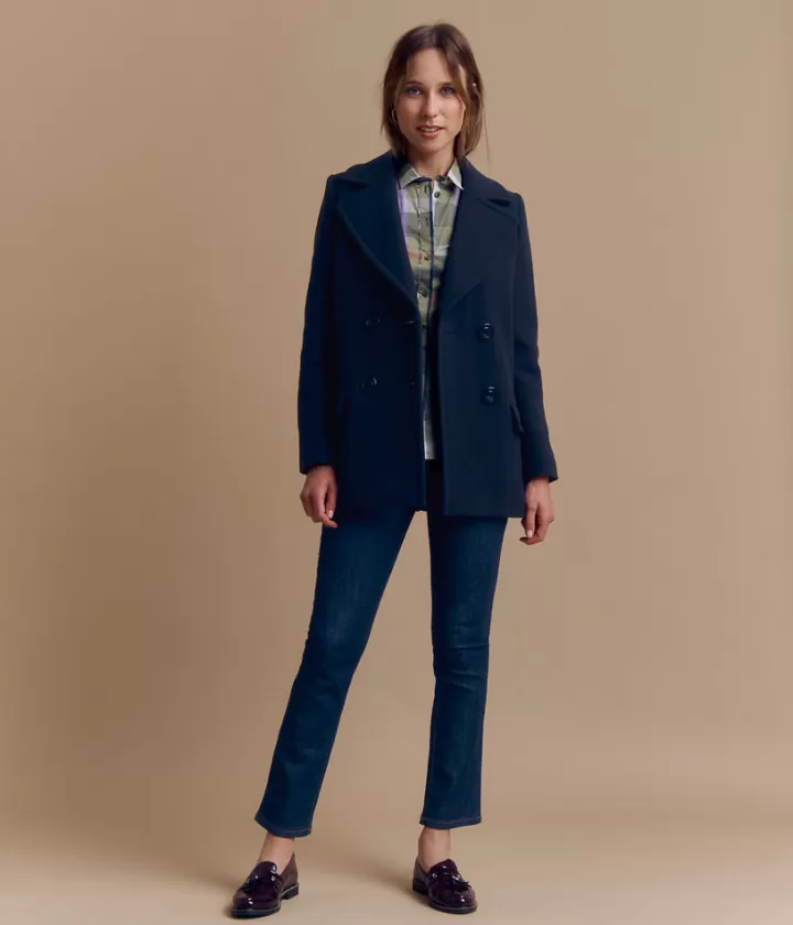 Vestes & Manteaux>DEVERNOIS Caban en laine Double boutonnage Marine