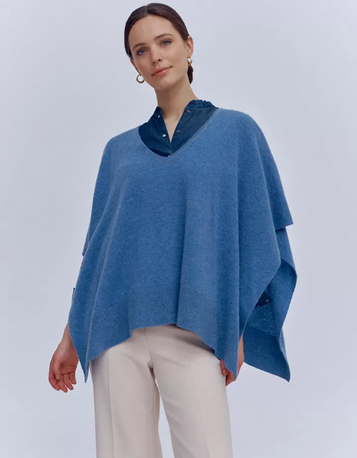 Maille>DEVERNOIS Cape en cachemire Encolure V Bleujean