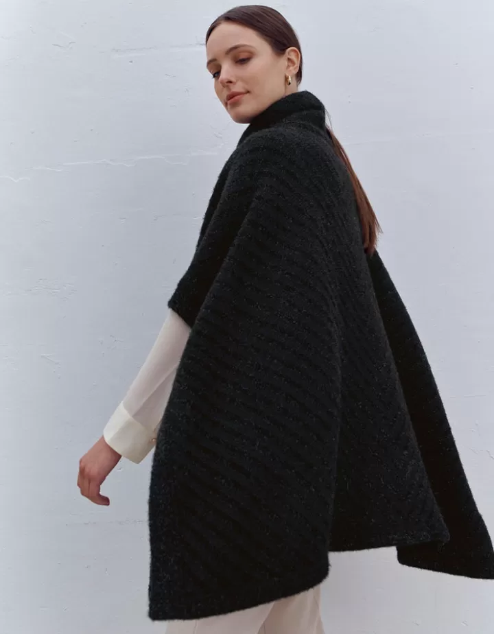 Vestes & Manteaux | Maille>DEVERNOIS Cape en laine mérinos Made in France Noir