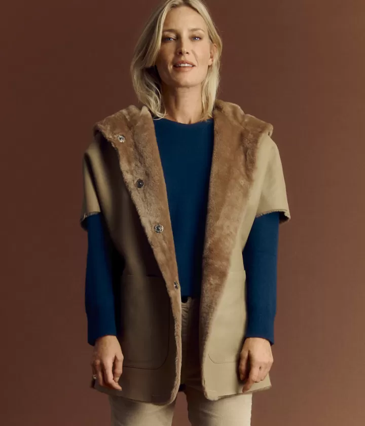 Vestes & Manteaux>DEVERNOIS Cape en peau lainée Réversible Marroncaramel