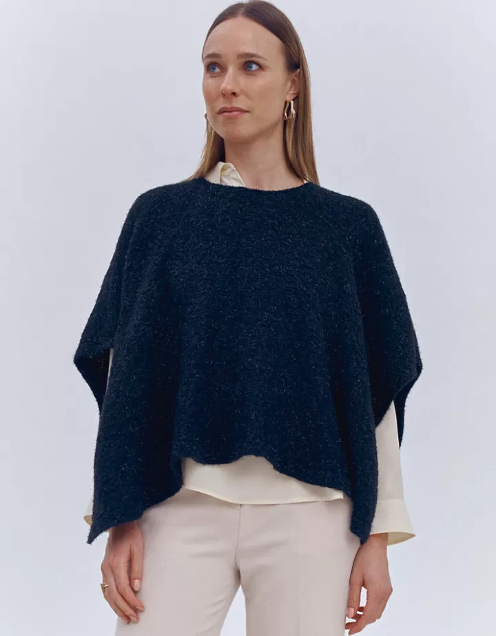 Maille>DEVERNOIS Cape maille en laine et alpaga Made in France Noir