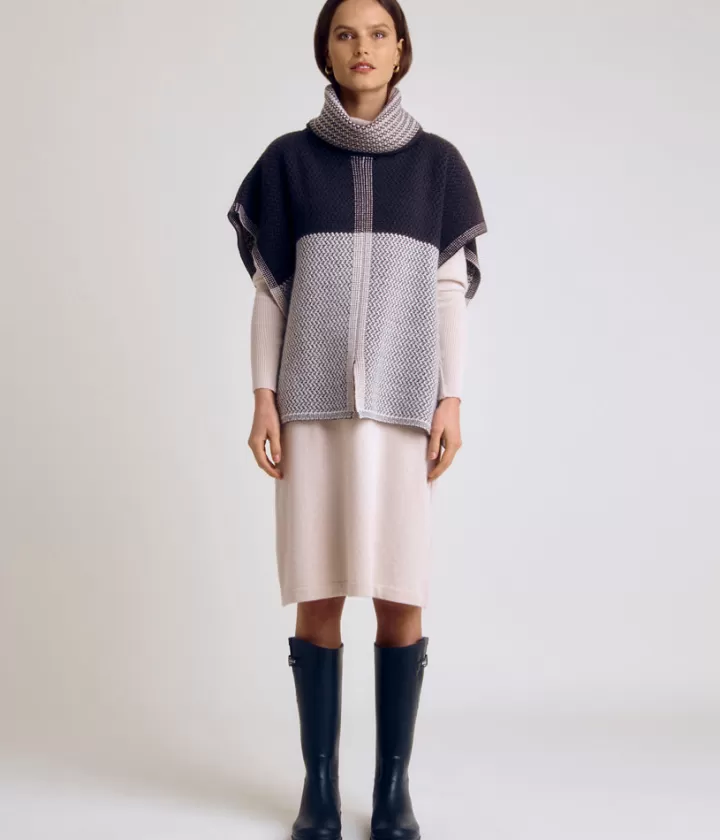 Vestes & Manteaux | Maille>DEVERNOIS Cape maille jacquard réversible Tricotée en France Noir