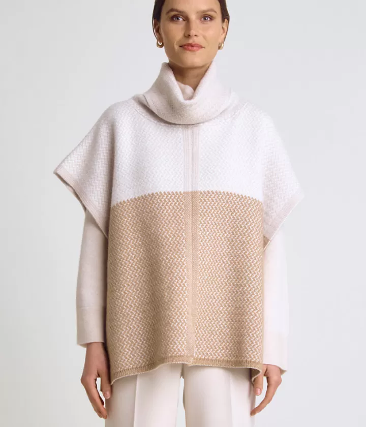 Vestes & Manteaux | Maille>DEVERNOIS Cape maille jacquard réversible Tricotée en France Beige