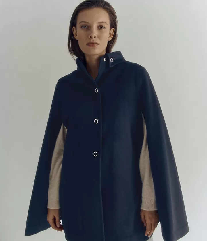Vestes & Manteaux>DEVERNOIS Cape pressionnée 100% Drap de laine Noir