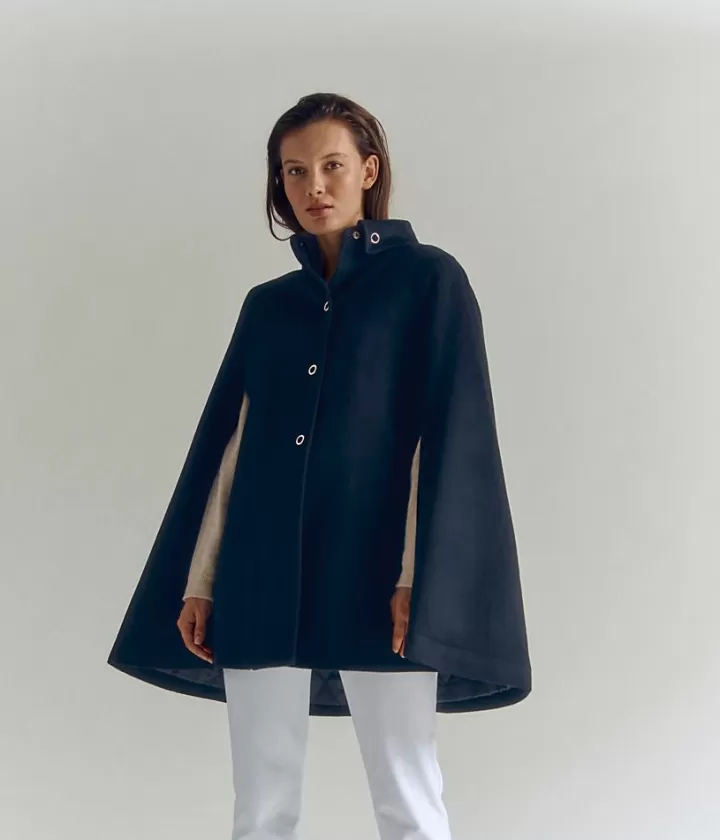 Vestes & Manteaux>DEVERNOIS Cape pressionnée 100% Drap de laine Noir