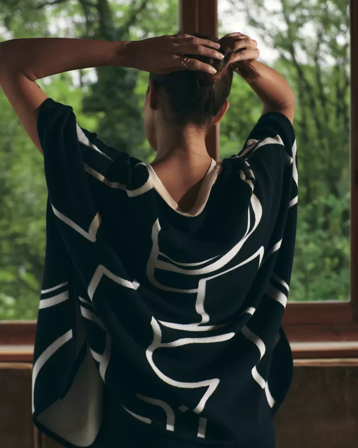 Vestes & Manteaux | Maille>DEVERNOIS Cape réversible en maille Tricotée en France Bleumarine