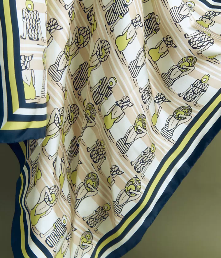 Accessoires>DEVERNOIS Carré en twill de soie Dessin exclusif Jaune