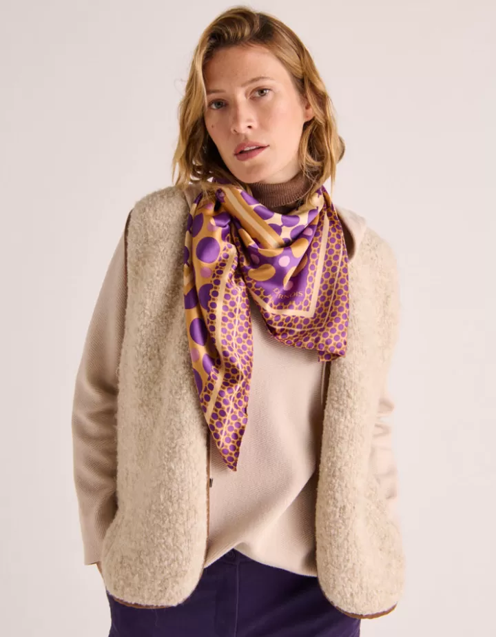 Accessoires>DEVERNOIS Carré imprimé En satin Ecru
