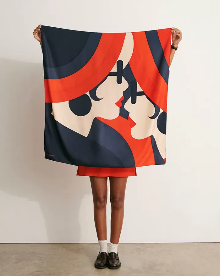 Accessoires>DEVERNOIS Carré imprimé En satin Bleumarine