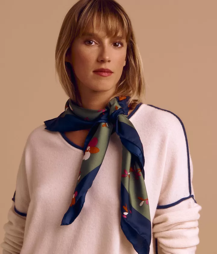 Accessoires>DEVERNOIS Carré imprimé En twill de soie Marronkaki