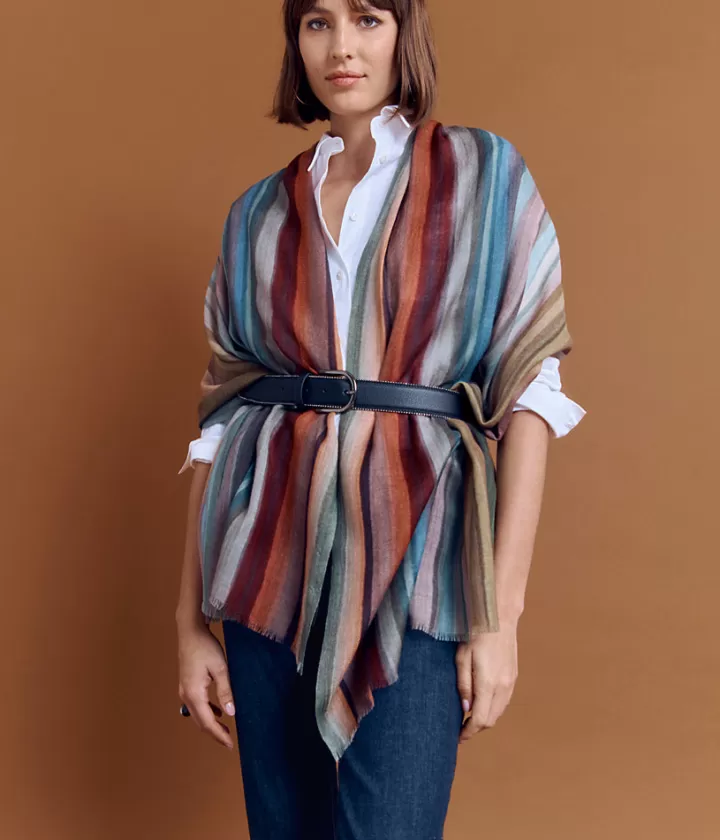 Accessoires>DEVERNOIS Écharpe en laine et soie À rayures Vertclair