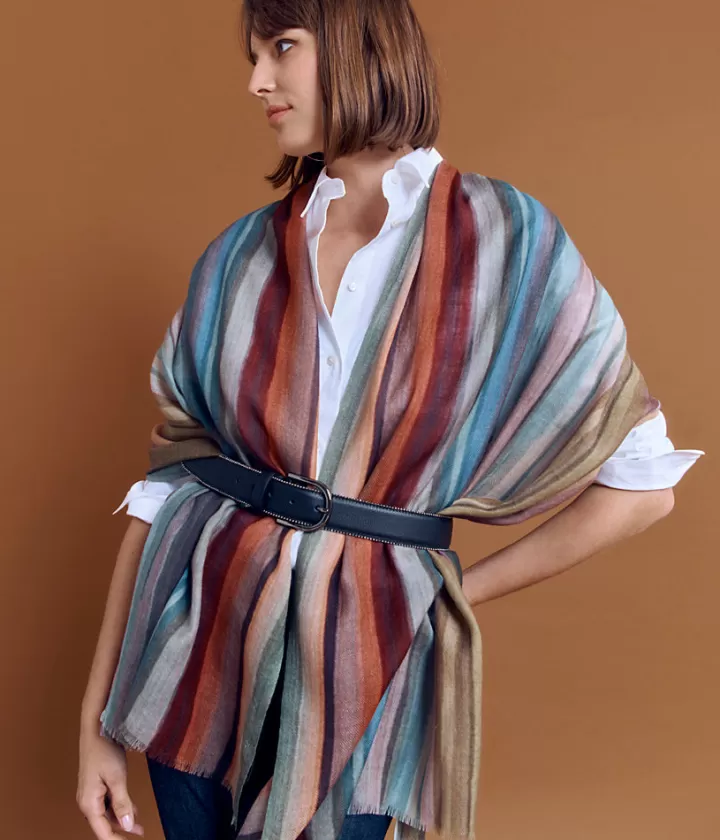 Accessoires>DEVERNOIS Écharpe en laine et soie À rayures Vertclair