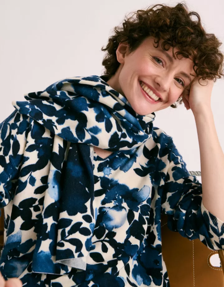 Accessoires>DEVERNOIS Écharpe imprimée En laine et cachemire Bleu