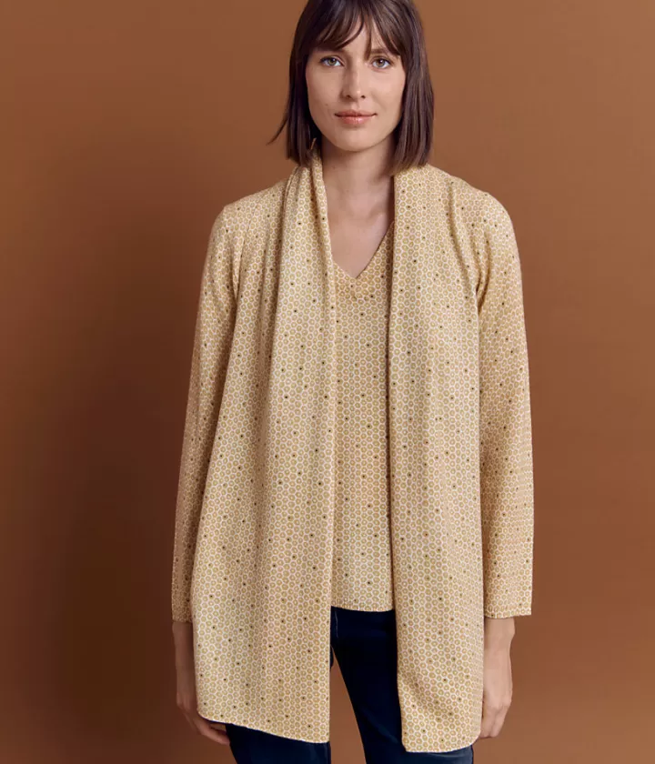 Accessoires>DEVERNOIS Écharpe imprimée en laine et cachemire Imprimé géométrique Jaune