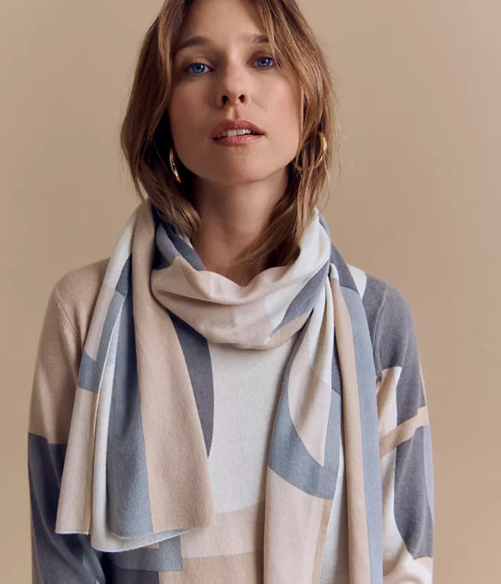 Accessoires>DEVERNOIS Écharpe imprimée en laine et cachemire Motif géométrique Grischine