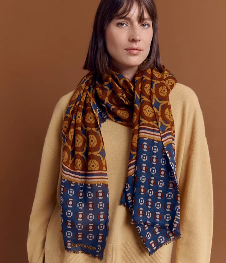 Accessoires>DEVERNOIS Écharpe imprimée en laine Jeu d'imprimés géométriques Jaune